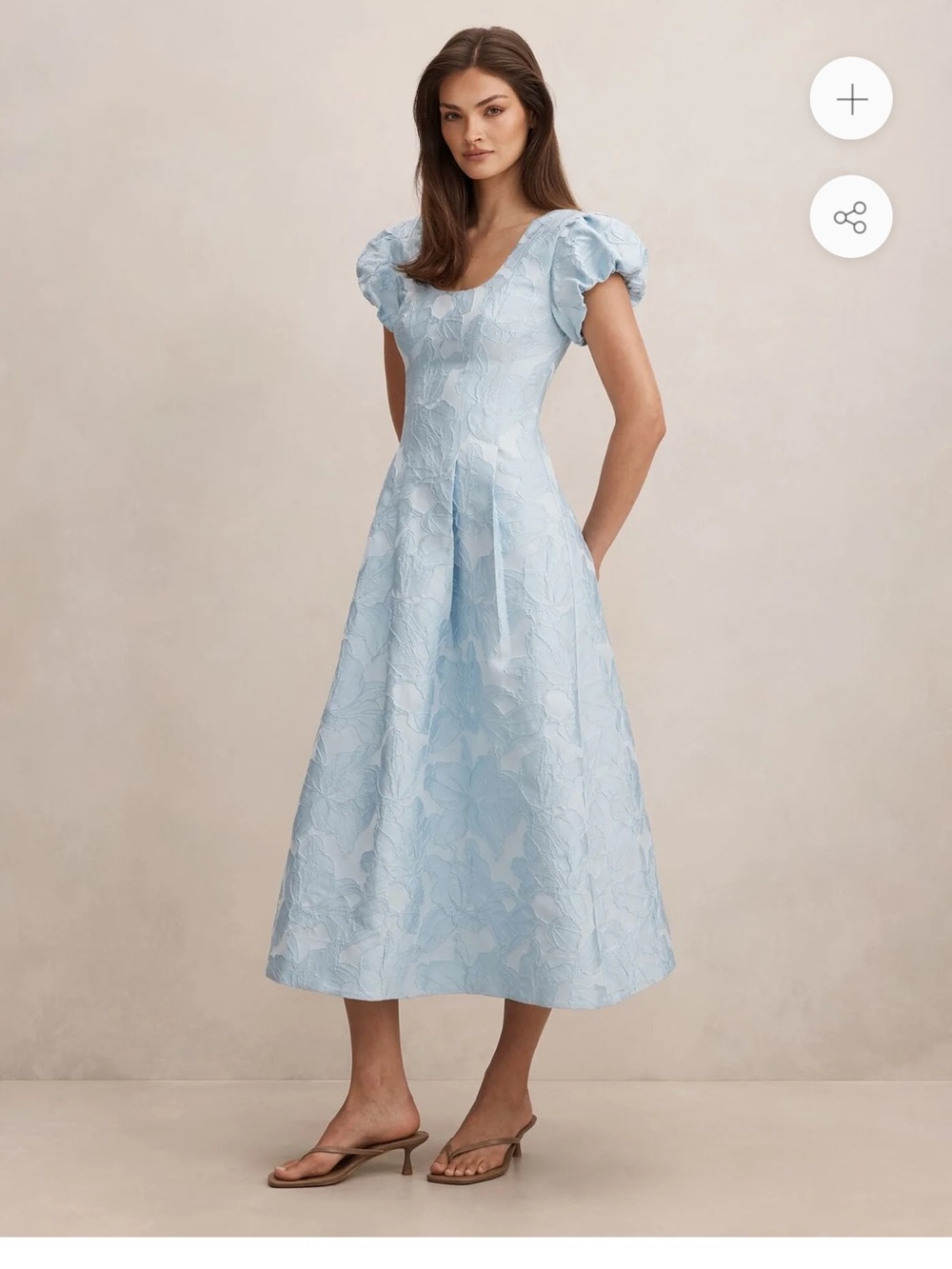 Forever New Lily Scoop Jacquard Blue Midi Dress with Textured Floral - Picture 2 of 8